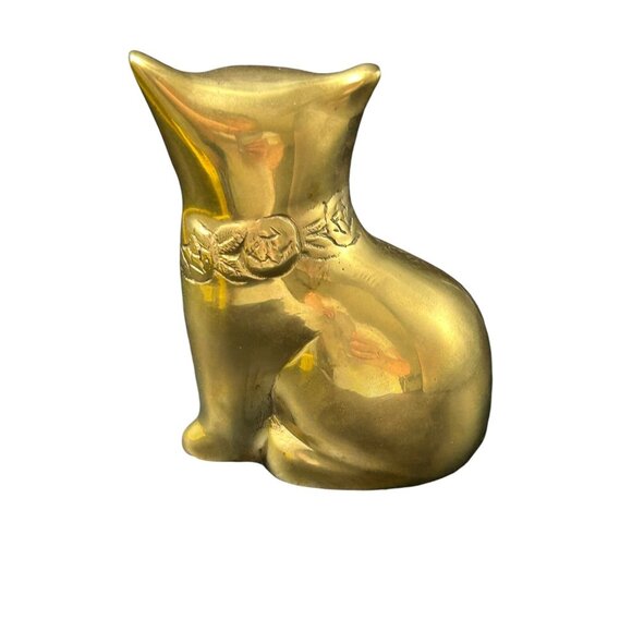 Vintage Mid Century Brass Gold 5" Cat Kitten Statue Figurine Paper Weight MCM - Picture 3 of 8